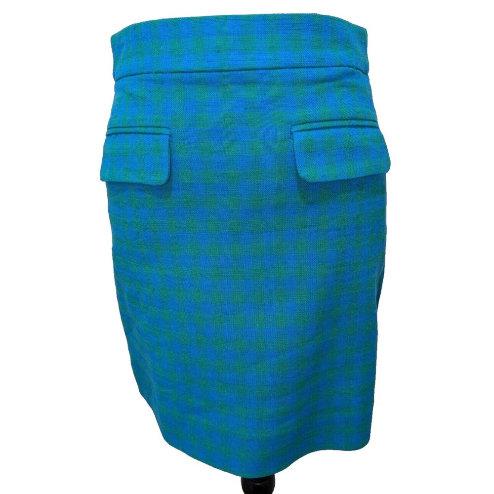 J. Crew Skirt Sz 00 Blue Green Check Preppy Academia Viscose Cotton